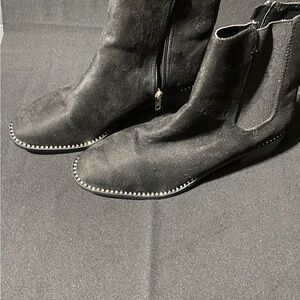 bebe Black Ankle Boots with Silver Accents